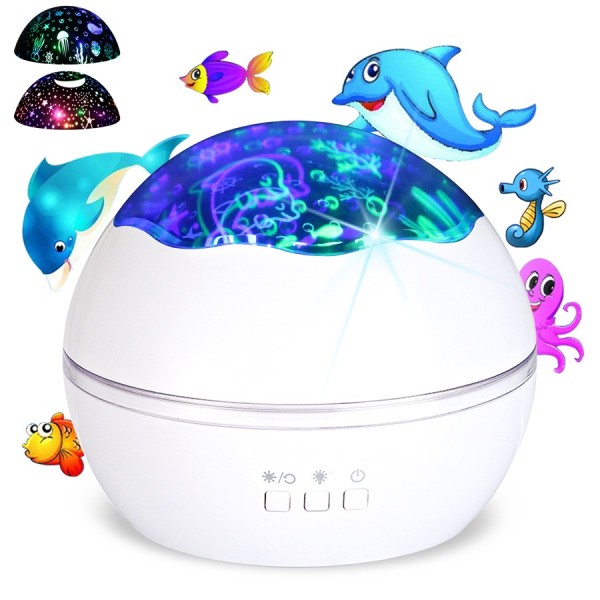 Colorful Undersea World/Star Night Light Projector for Kids, Baby Nursery Night Lamp 8 Colors Rotating Lights, Best for Children's Toddler's Gift to Stimulate Curiosity and Imagination White 