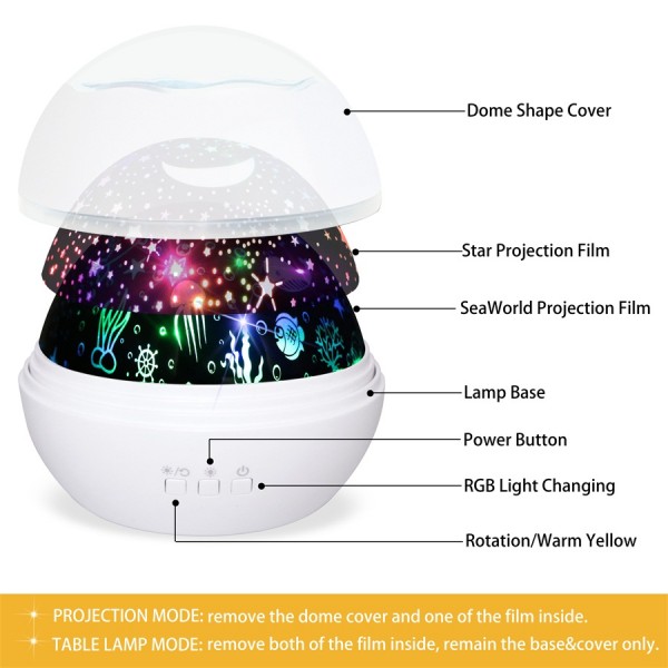 Colorful Undersea World/Star Night Light Projector for Kids, Baby Nursery Night Lamp 8 Colors Rotating Lights, Best for Children's Toddler's Gift to Stimulate Curiosity and Imagination White 