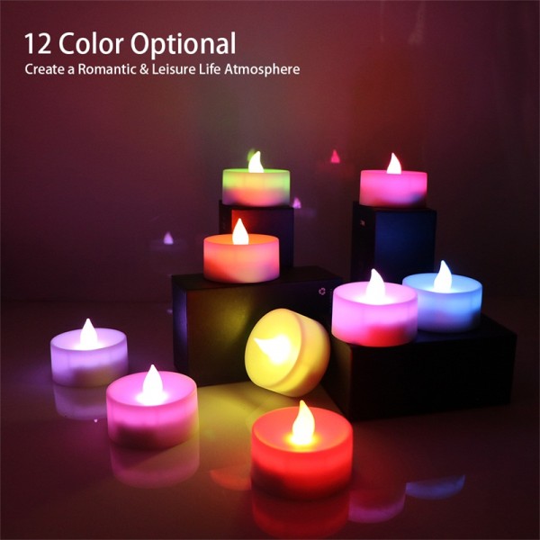 12 Color Flickering Tea Light Flameless Candle, Battery Operated Led Candles with Remote, Electric Candles for Votive Holder, Home Wedding Seasonal Festival Lights Celebration, Amber Warm White 